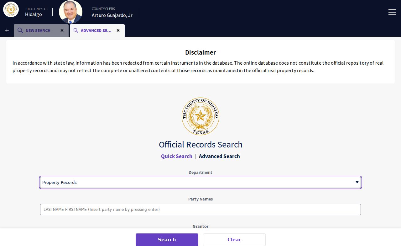 Edinburg street directory Hidalgo County advanced deed index fields