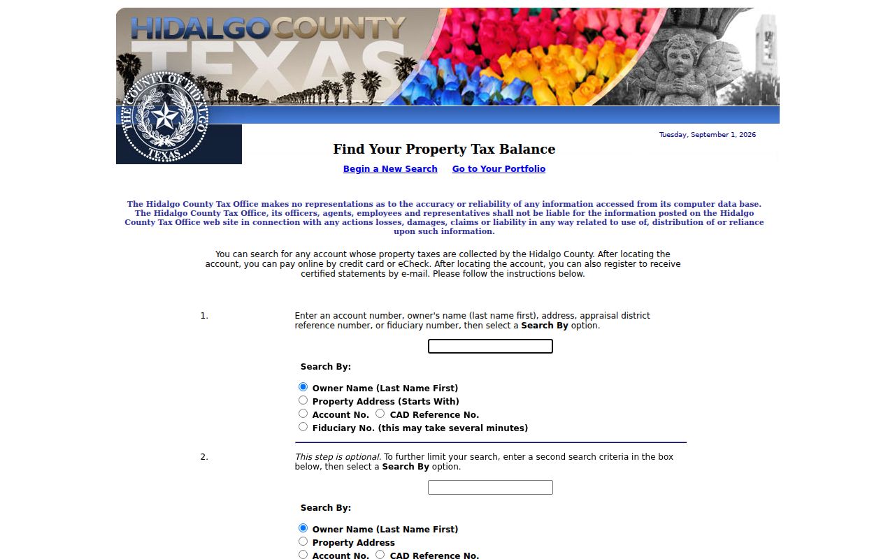Edinburg residents directory Hidalgo tax property search fields