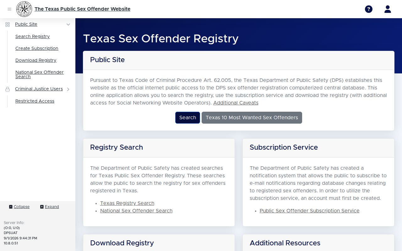 Edinburg resident lookup Texas DPS public registry entry point